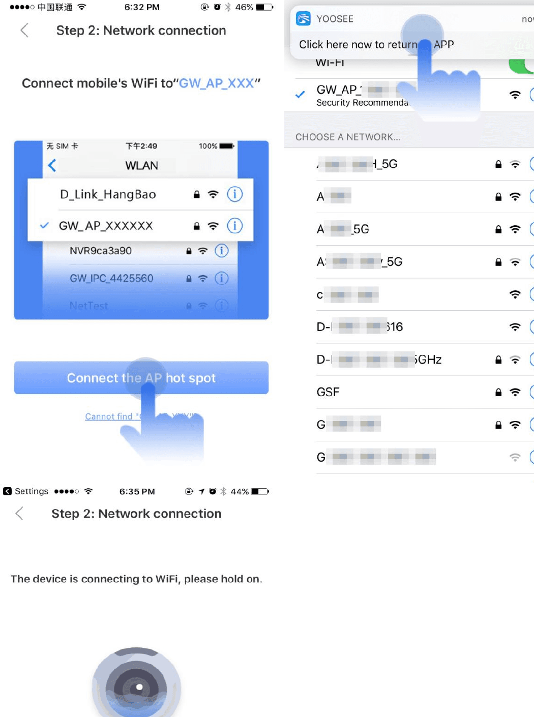 Stap 2: Netwerkverbinding - verbind de mobiele wifi met GW_AP_XXX, selecteer de AP-hotspot van het apparaat in de wifi-lijst van de telefoon en wacht tot het apparaat verbinding maakt met wifi